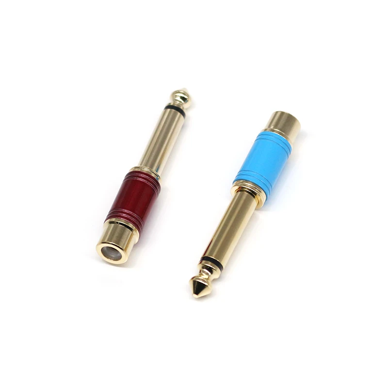 Wholesale Lotus Head Power Amplifier Plugs RCA to 6.35 Audio Adapters Pure Copper Large Two Core Gold-Plated Audio Adapters