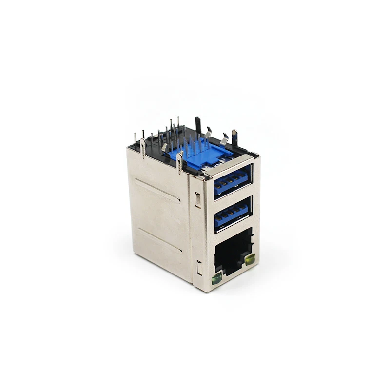 High Quality USB Connectors RJ45 Connectors UTP Connectors Pass Through  Double Layer USB LED RJ45 Female Connectors