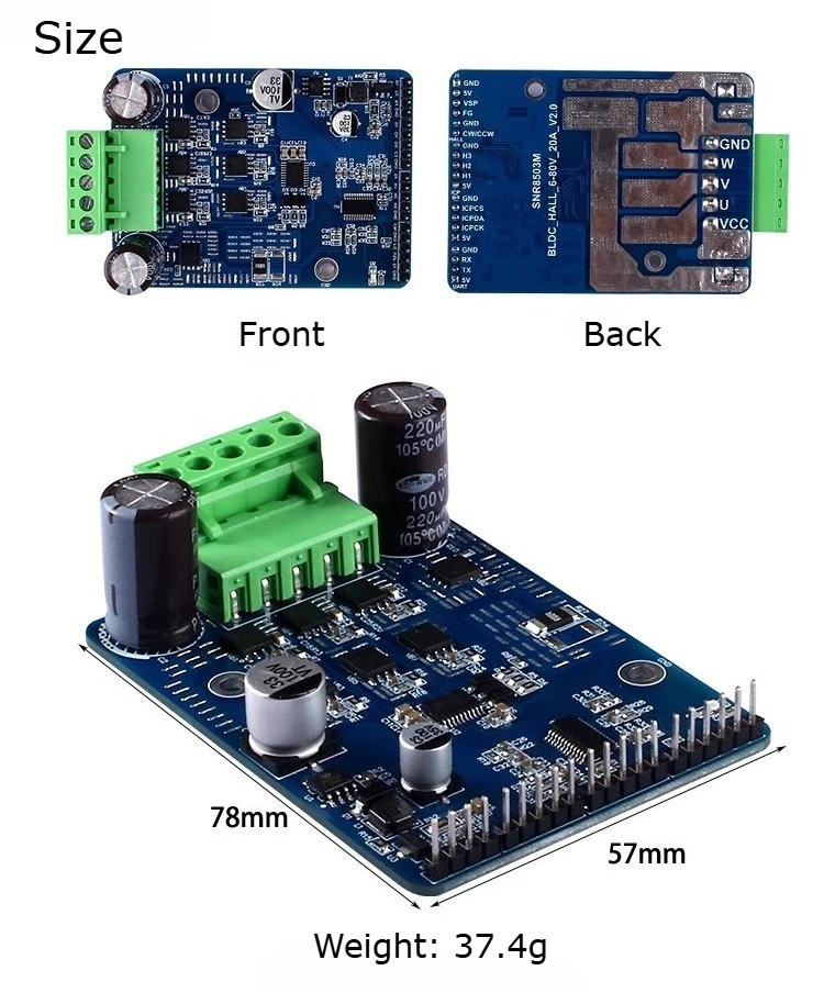Industrial DC Motor Speed Controller Board 50A 1600W 8-60V PWM Speed Regulator with Potentiometer Port for Brush Motor Fan Pump