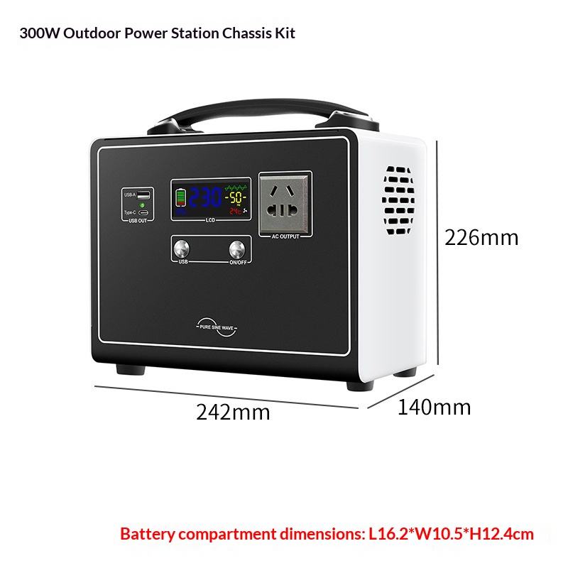 Portable Power Station DIY Kit Pure Sine Wave Inverter 12V/24V to 220V 300W Energy Storage Case for Outdoor Emergency