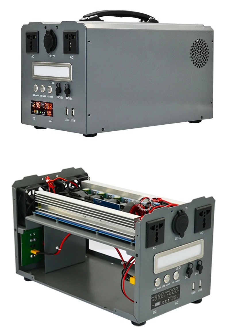 1500W Pure Sine Wave Portable Power Station Inverter Kit 12V/24V DC to 220V AC Outdoor Energy Storage Chassis Shell