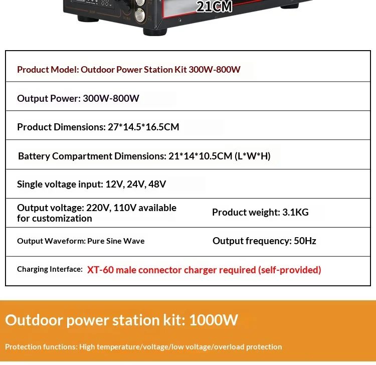 Portable Power Station DIY Kit Pure Sine Wave Inverter 12V/24V-220V 300W-3000W Solar Energy Storage System Kit Withoout Battery