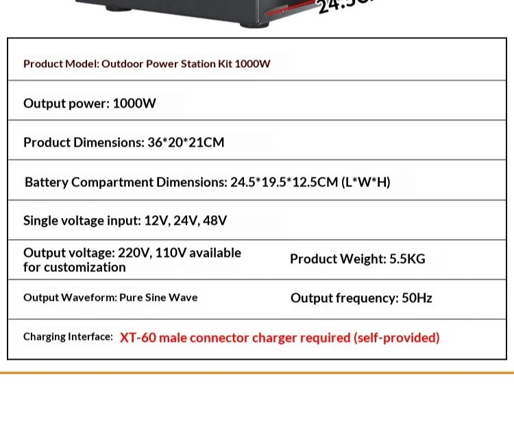 Portable Power Station DIY Kit Pure Sine Wave Inverter 12V/24V-220V 300W-3000W Solar Energy Storage System Kit Withoout Battery