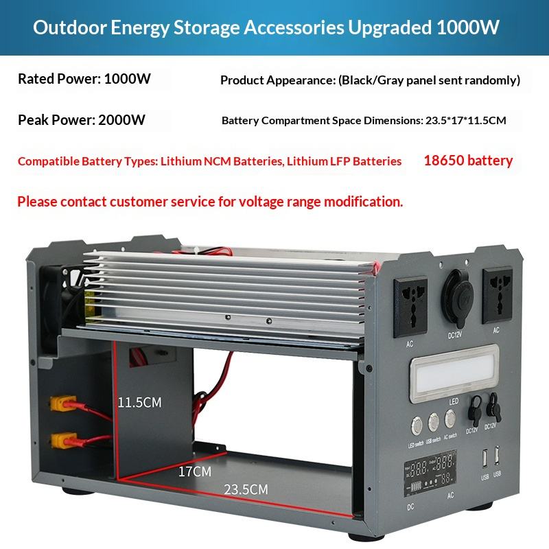 Portable Power Station DIY Kit 1000W Pure Sine Wave Inverter 12V 24V DC to 220V AC Battery Box Outdoor Camping Solar Emergency