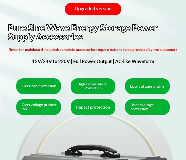 2500W Portable Power Station DIY Kit Pure Sine Wave Inverter 12V 24V to 220V Outdoor Energy Storage Case with Digital Display