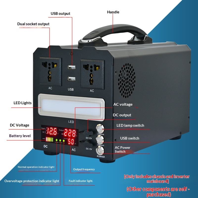 2500W Portable Power Station DIY Kit Pure Sine Wave Inverter 12V 24V to 220V Outdoor Energy Storage Case with Digital Display