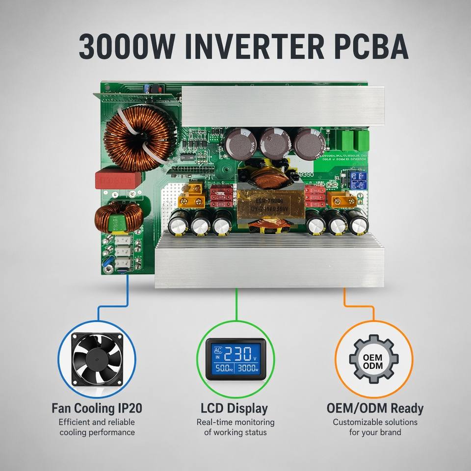 3000W Pure Sine Wave Inverter Board 24V 48V DC to 220V AC PCBA Module for Off-Grid Solar Home RV Power Supply System