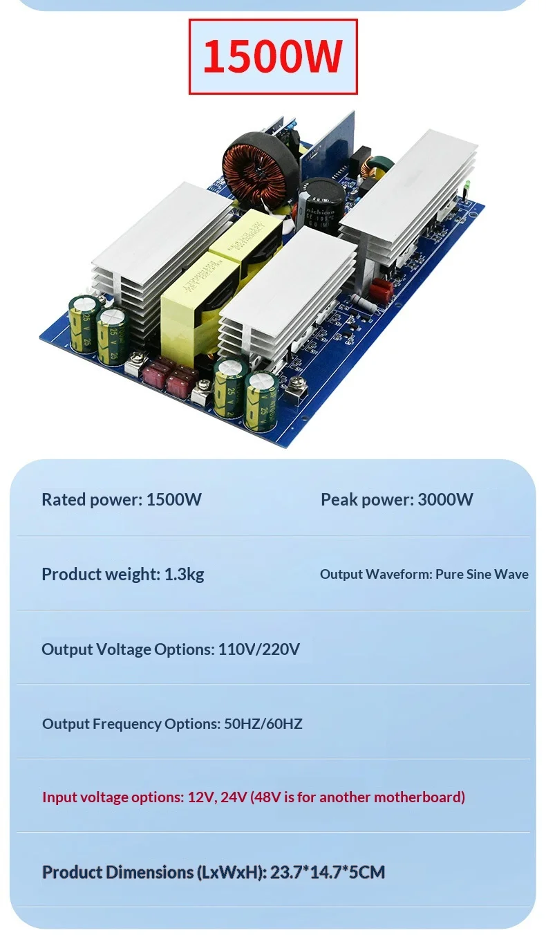 Factory Price Pure Sine Wave Inverter Mainboard 12V/24V/48V to 220V 1500W-3000W DC to AC Power Converter Bare Board