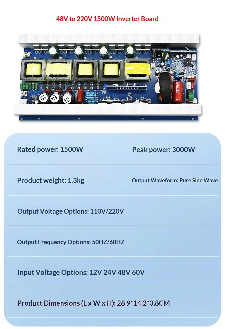 Factory Price Pure Sine Wave Inverter Mainboard 12V/24V/48V to 220V 1500W-3000W DC to AC Power Converter Bare Board