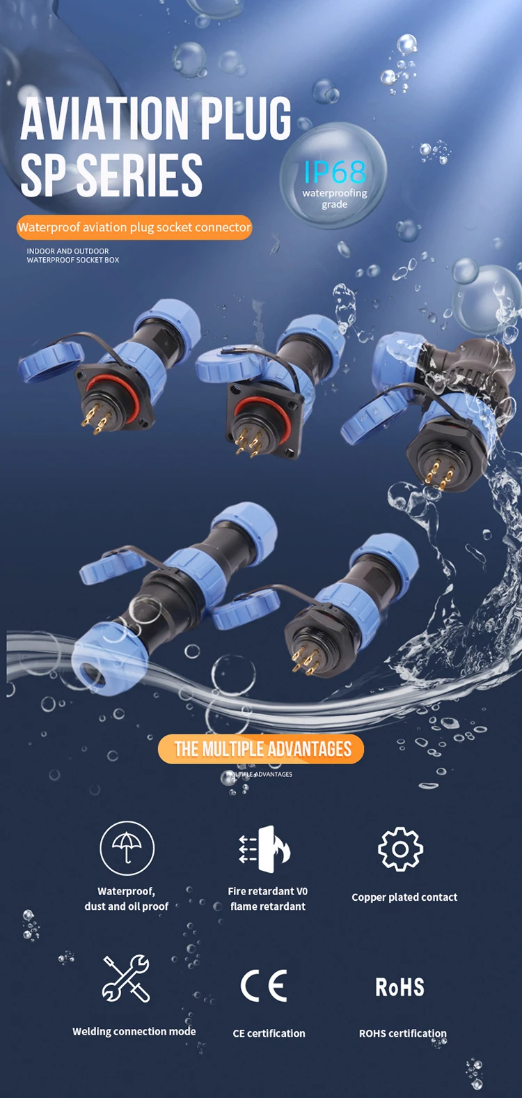 Waterproof Connectors Weipu SP Series Electrical Box Equipment Panel Receptacle Plug Aviation Connector 3 4 5 7 9Pin DXZP SC