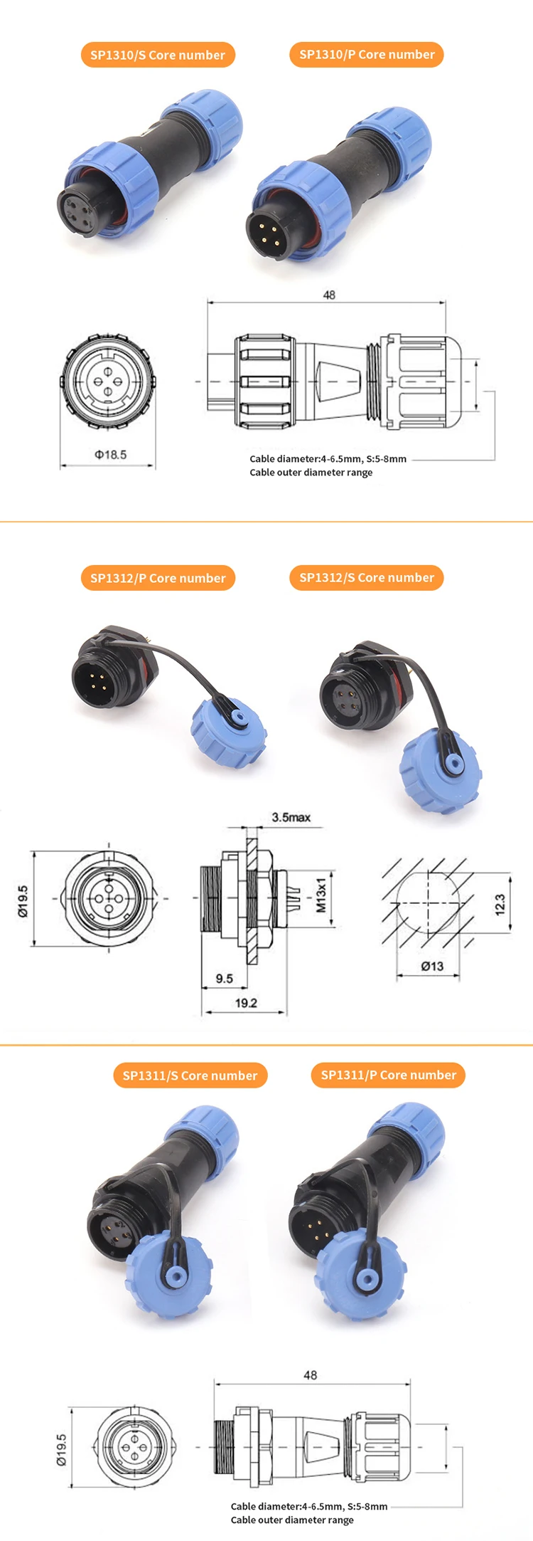 Waterproof Connectors Weipu SP Series Electrical Box Equipment Panel Receptacle Plug Aviation Connector 3 4 5 7 9Pin DXZP SC