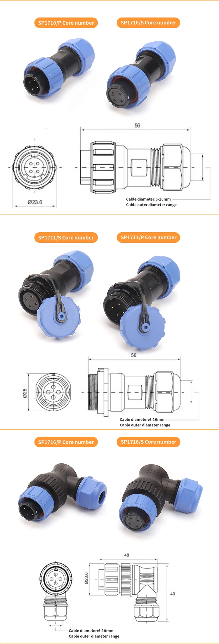 Waterproof Connectors Weipu SP Series Electrical Box Equipment Panel Receptacle Plug Aviation Connector 3 4 5 7 9Pin DXZP SC