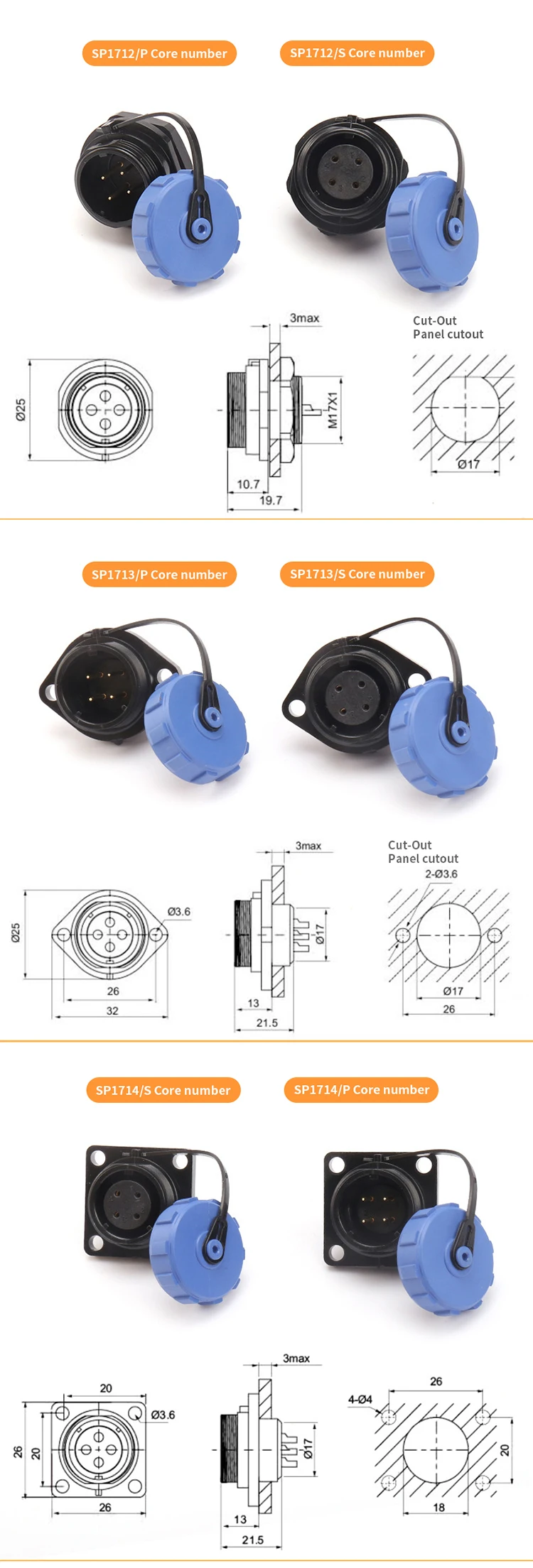 Waterproof Connectors Weipu SP Series Electrical Box Equipment Panel Receptacle Plug Aviation Connector 3 4 5 7 9Pin DXZP SC