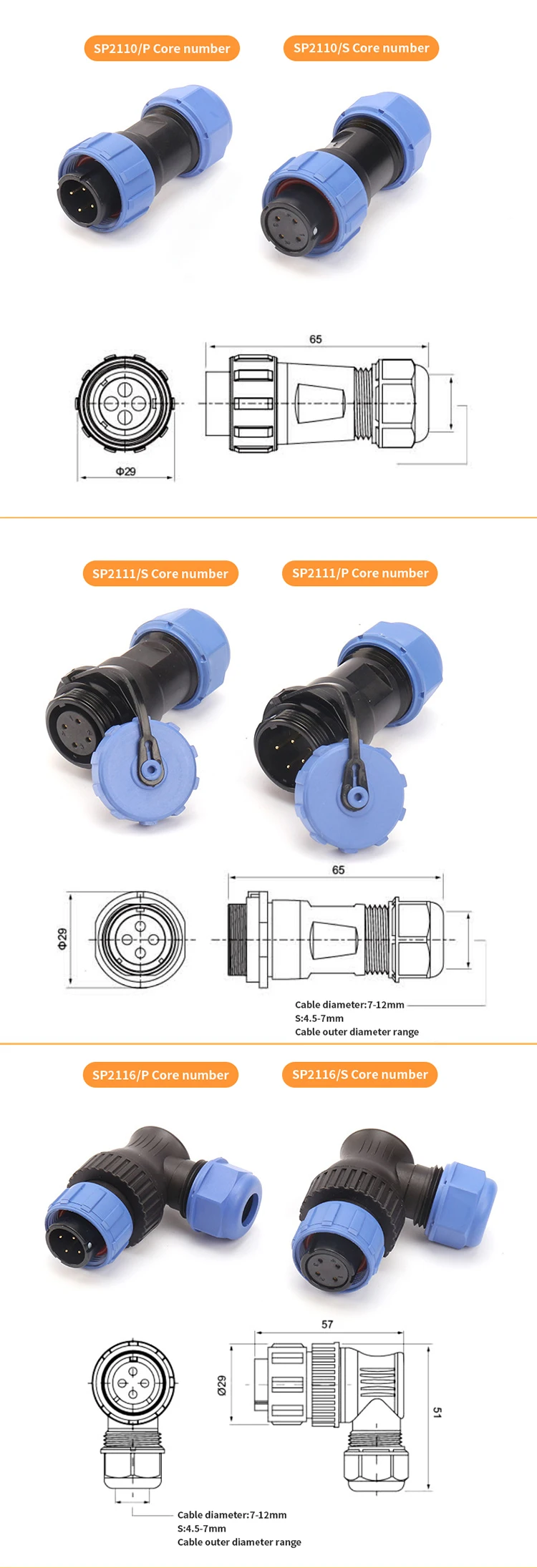 Waterproof Connectors Weipu SP Series Electrical Box Equipment Panel Receptacle Plug Aviation Connector 3 4 5 7 9Pin DXZP SC