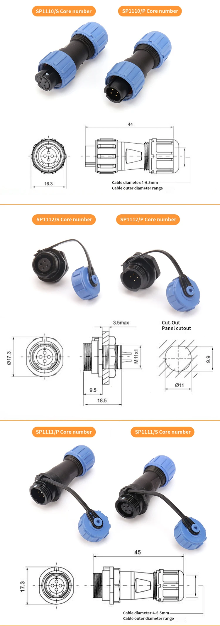 Waterproof Connectors Weipu SP Series Electrical Box Equipment Panel Receptacle Plug Aviation Connector 3 4 5 7 9Pin DXZP SC