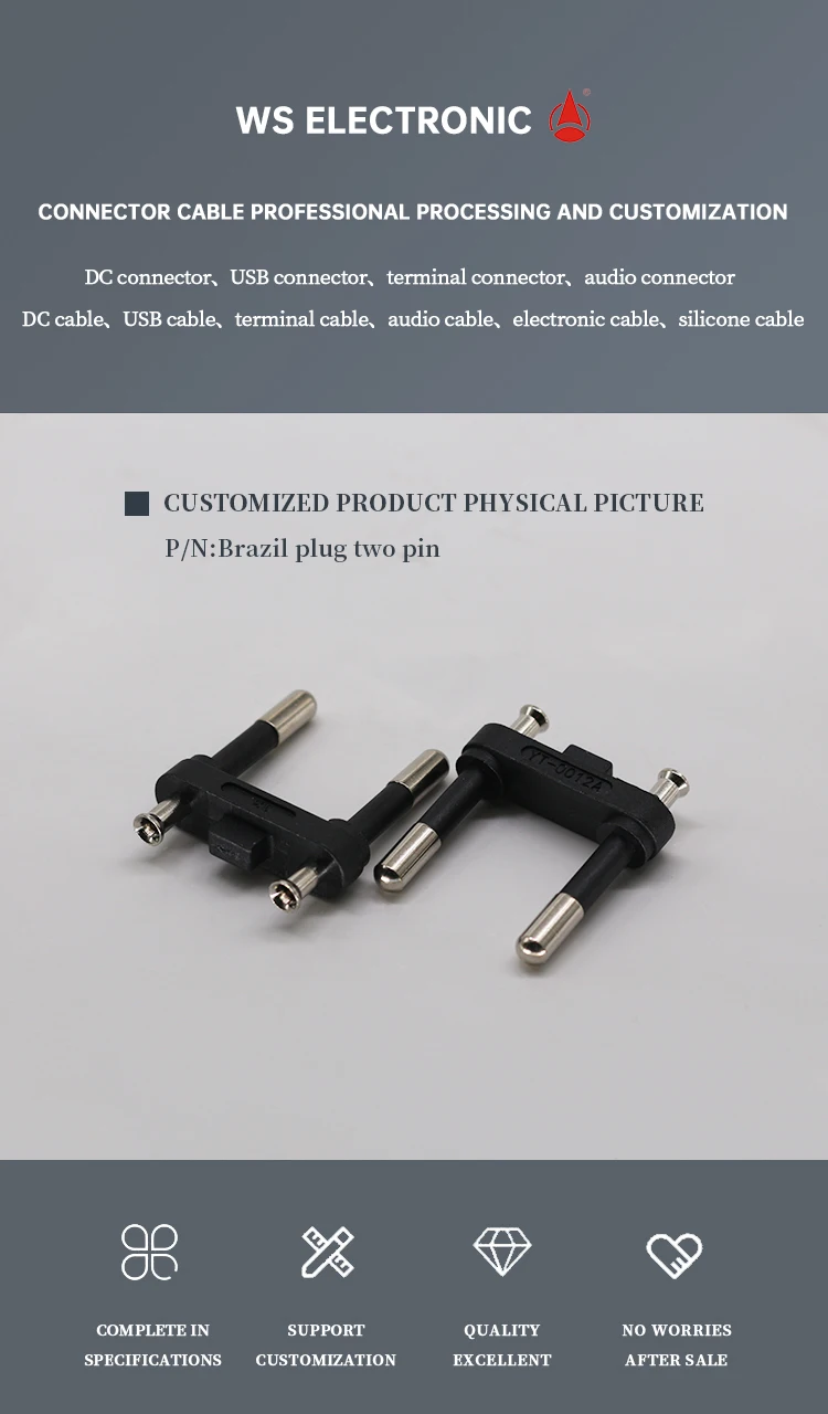 Factory Direct Supply Brazil Two Pins AC Plug Inserts Half Plastic Solid Pin Brazilian Plug Inserts Electrical Plug Inserts