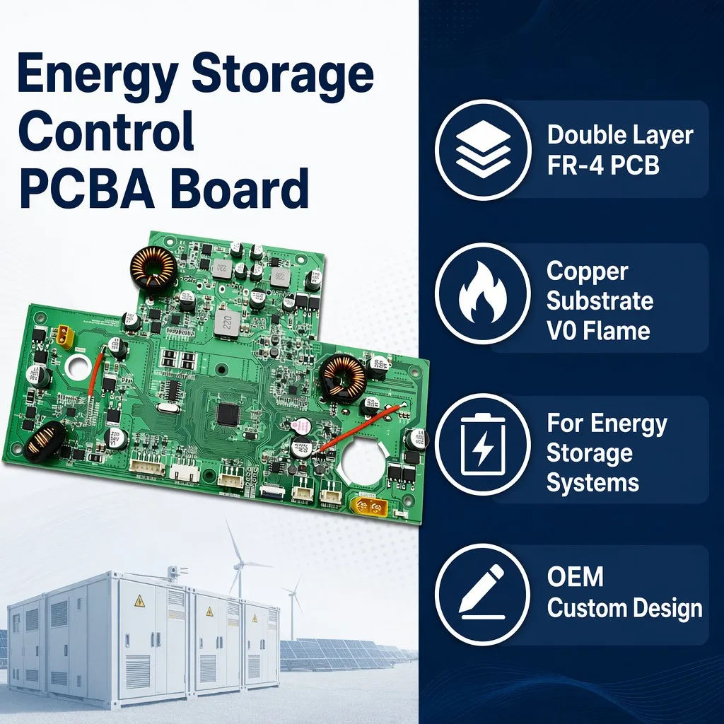 Energy Storage Control PCBA Board Double Layer Copper FR-4 V0 Flame PCB for Power Station BMS OEM Custom Design
