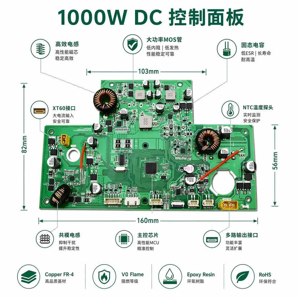 Energy Storage Control PCBA Board Double Layer Copper FR-4 V0 Flame PCB for Power Station BMS OEM Custom Design