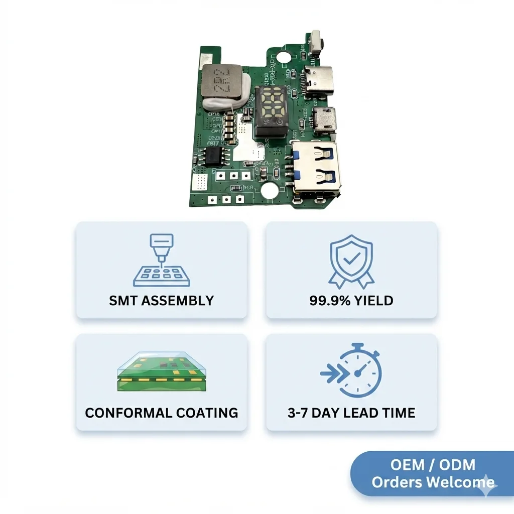 22.5W 5-Port Bidirectional Fast Charging Power Bank PCBA Module DIY Circuit Board QC4.0 PD3.0 Ultra Thin Card Type
