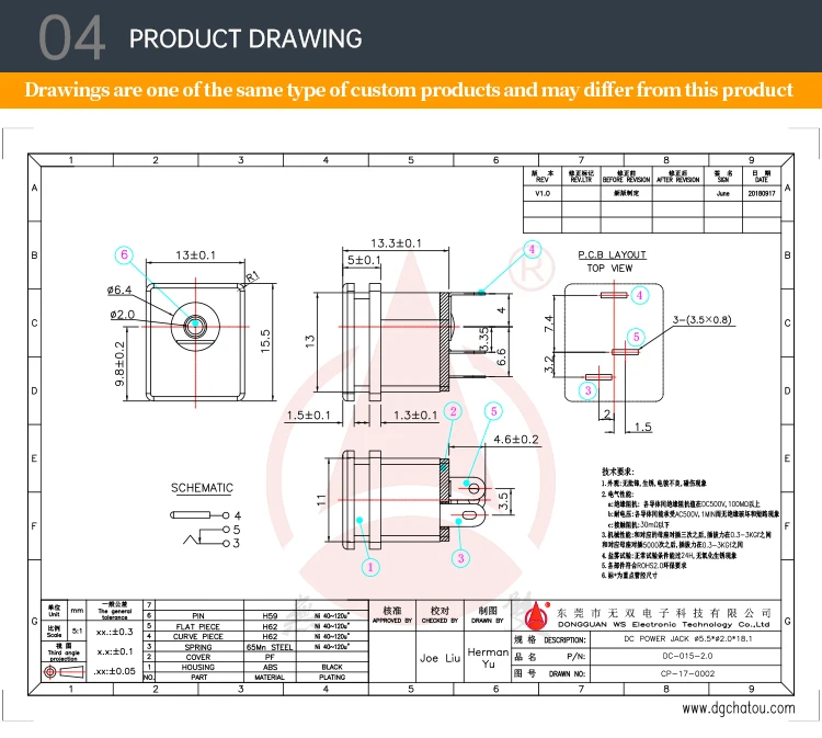 PCB Mounted DC-015 DC Power Female Jack 5.5*2.1mm 5.5*2.5mm DC Barrel Jack Connectors PJ-009AH PJ-009B CP-009AH-ND CP-009B-ND