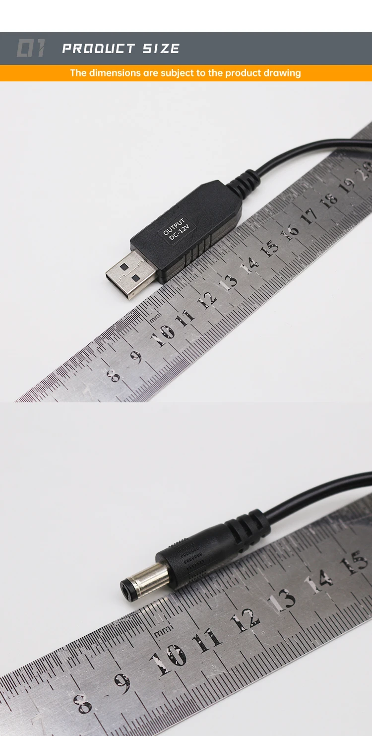 Factory Direct Sale Supply Custom USB Step up 5V to 12V Converter Power Supply DC Cable USB a Male Plug to 5.5*2.1mm Cables