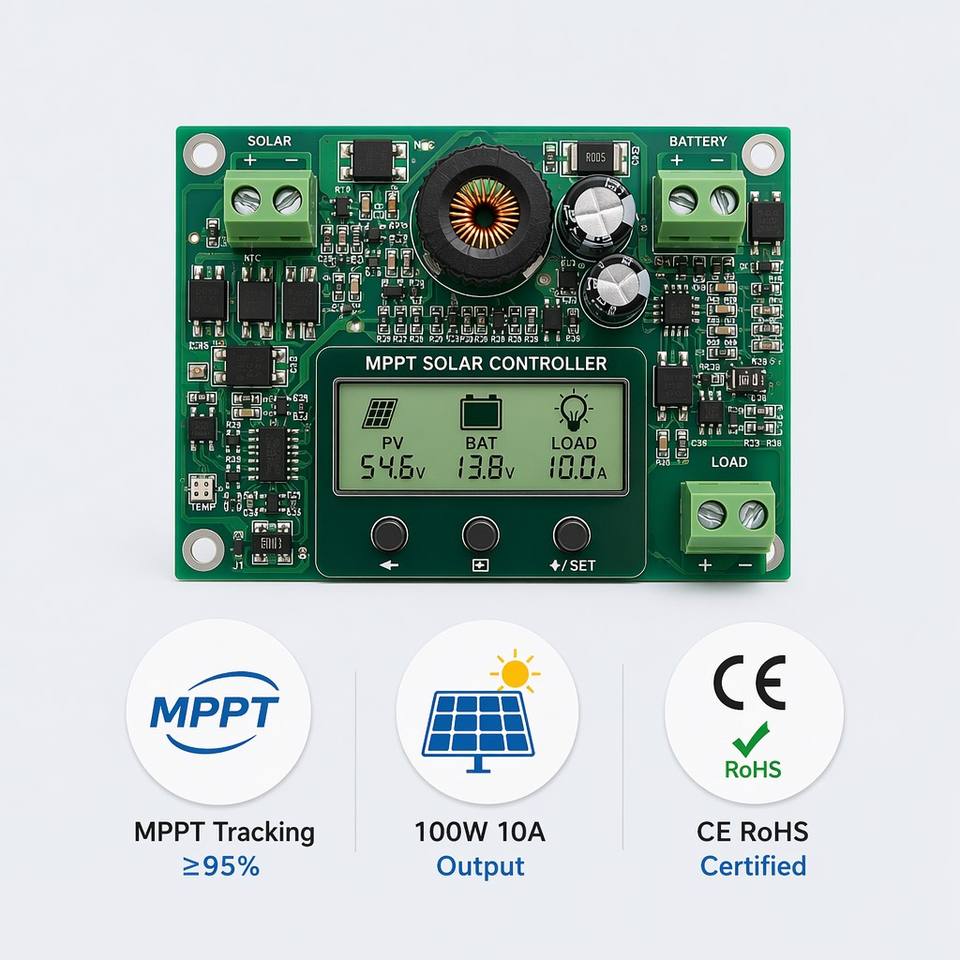 MPPT Solar Charge Controller 10A-60A 12V/24V Smart PV Charging Module PCBA for Off-Grid Solar Panel System with CE RoHS