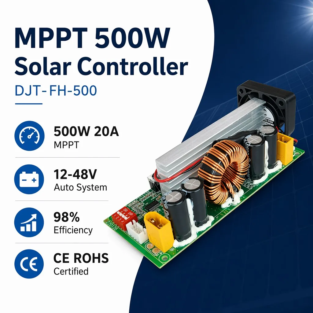 500W MPPT Solar Charge Controller Module 20A 12-48V Smart PV Charging PCBA CE ROHS for Lead-Acid LiFePO4 Battery Off-Grid System