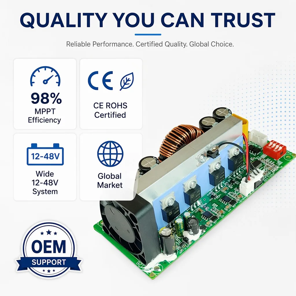 500W MPPT Solar Charge Controller Module 20A 12-48V Smart PV Charging PCBA CE ROHS for Lead-Acid LiFePO4 Battery Off-Grid System