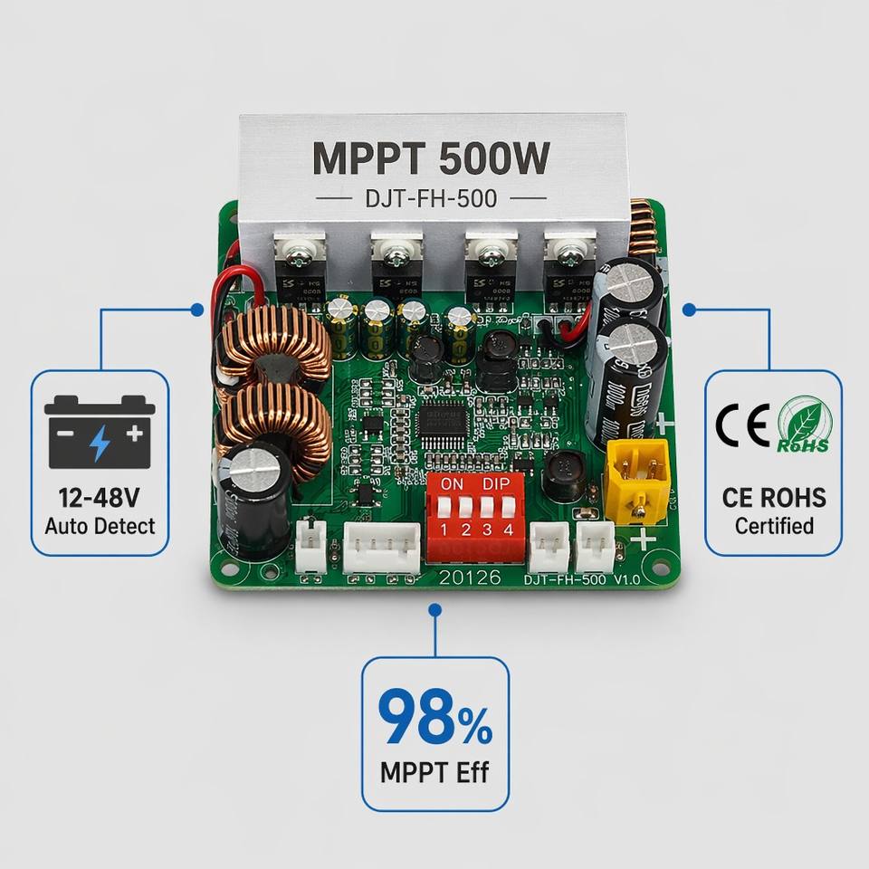 500W MPPT Solar Charge Controller Module 20A 12-48V Smart PV Charging PCBA CE ROHS for Lead-Acid LiFePO4 Battery Off-Grid System
