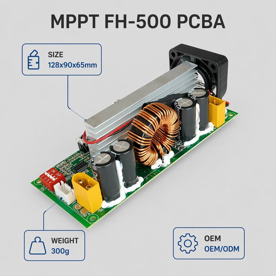 500W MPPT Solar Charge Controller Module 20A 12-48V Smart PV Charging PCBA CE ROHS for Lead-Acid LiFePO4 Battery Off-Grid System