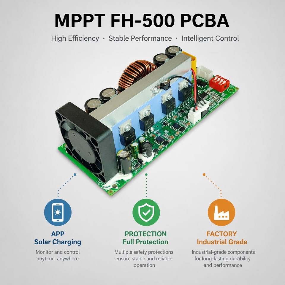500W MPPT Solar Charge Controller Module 20A 12-48V Smart PV Charging PCBA CE ROHS for Lead-Acid LiFePO4 Battery Off-Grid System