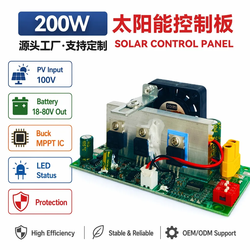 200W 15A MPPT Solar Charge Controller 12V/24V/48V/60V Auto PCBA with Remote Monitoring for Solar+Storage Home System