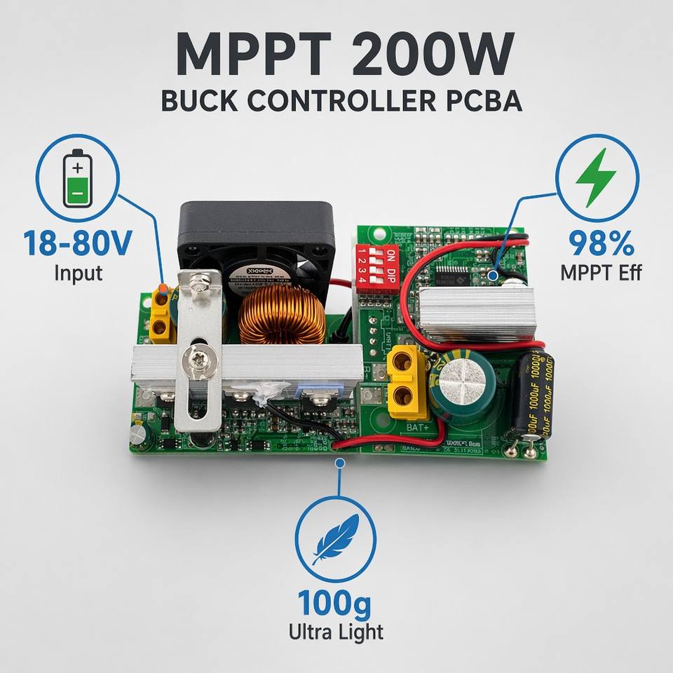 200W 15A MPPT Solar Charge Controller 12V/24V/48V/60V Auto PCBA with Remote Monitoring for Solar+Storage Home System