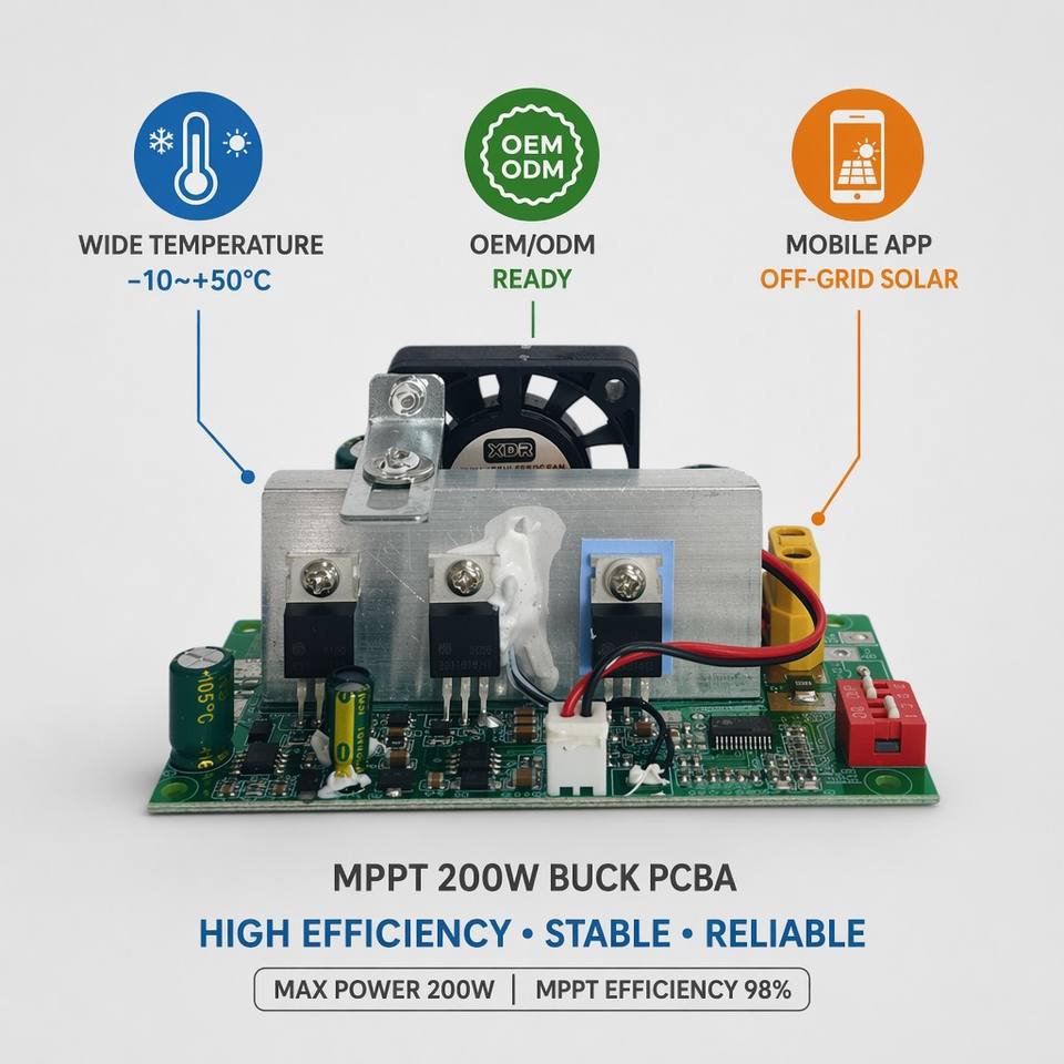 200W 15A MPPT Solar Charge Controller 12V/24V/48V/60V Auto PCBA with Remote Monitoring for Solar+Storage Home System