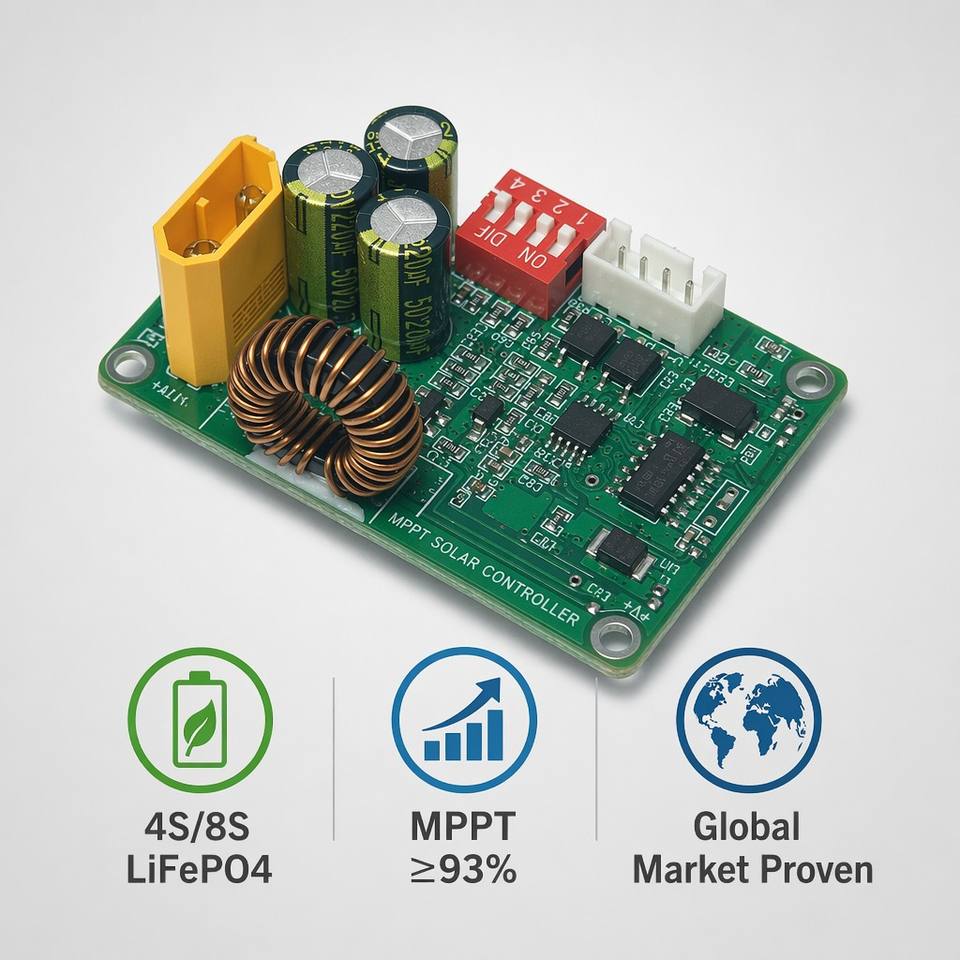 MPPT Smart Solar Charge Controller Module 100W 10A 12V/24V LiFePO4 PCBA for Off-Grid PV System Outdoor Energy Storage