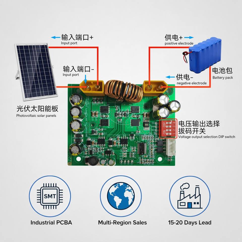 MPPT Smart Solar Charge Controller Module 100W 10A 12V/24V LiFePO4 PCBA for Off-Grid PV System Outdoor Energy Storage