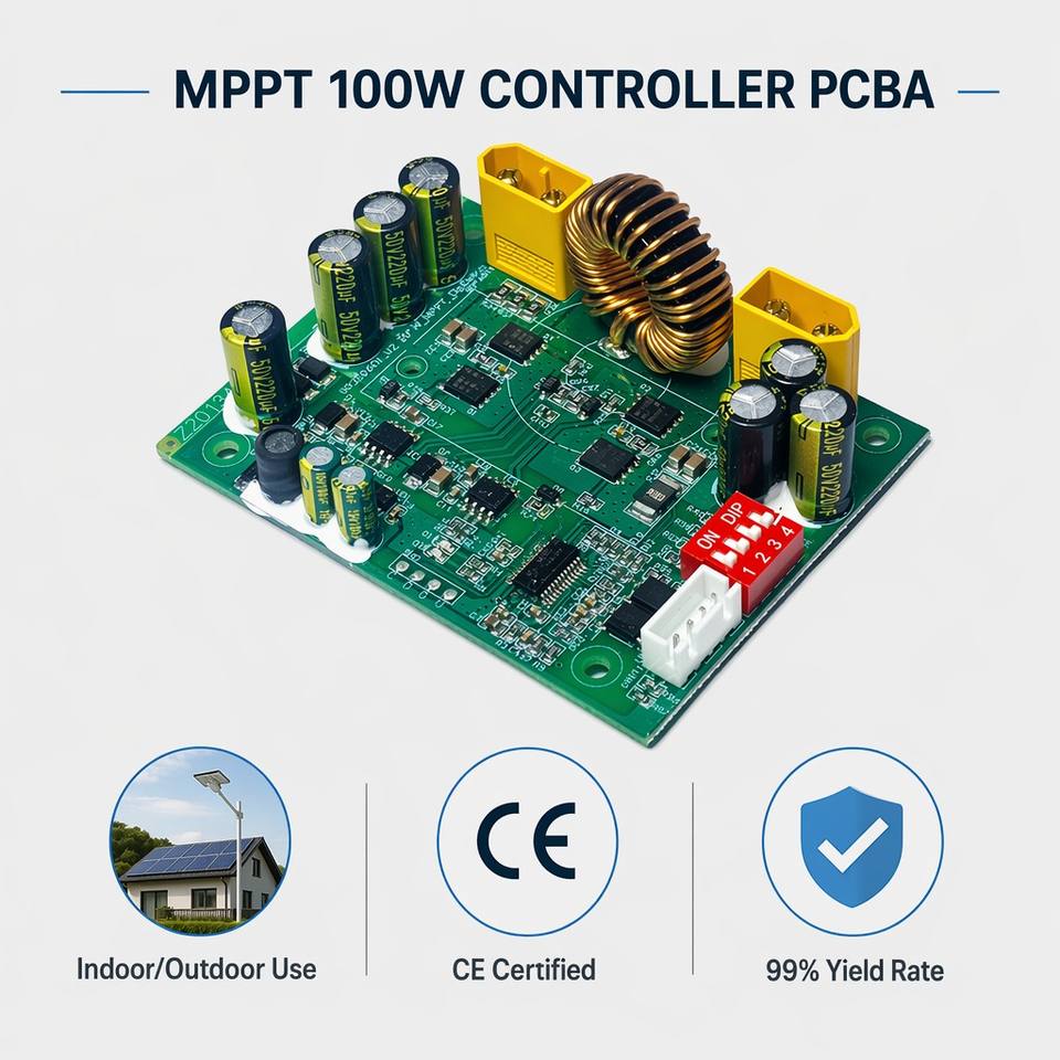 MPPT Smart Solar Charge Controller Module 100W 10A 12V/24V LiFePO4 PCBA for Off-Grid PV System Outdoor Energy Storage