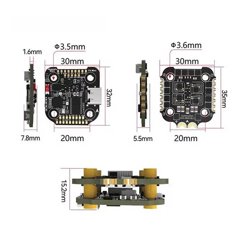 F405 Mini Flight Controller with 35A 4in1 ESC Stack 20x20mm for FPV RC Drone Racing Quadcopter BLHeli_32 Brushless Motor OSD BEC