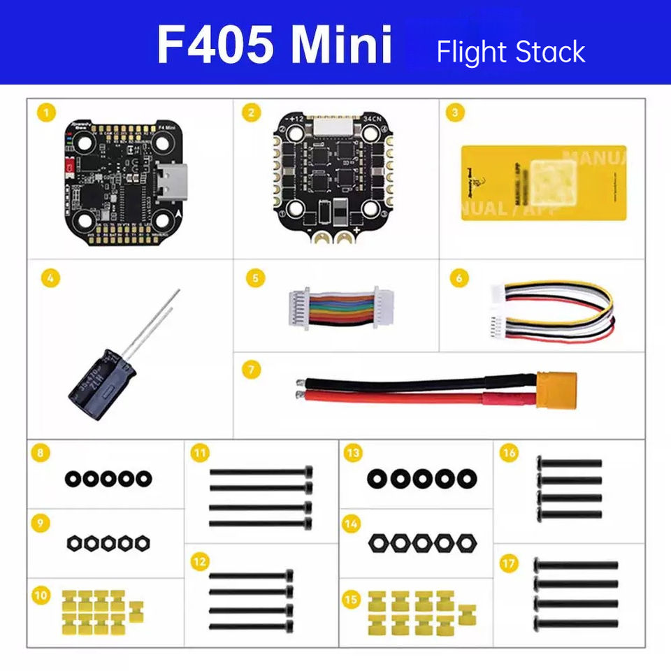 F405 Mini Flight Controller with 35A 4in1 ESC Stack 20x20mm for FPV RC Drone Racing Quadcopter BLHeli_32 Brushless Motor OSD BEC