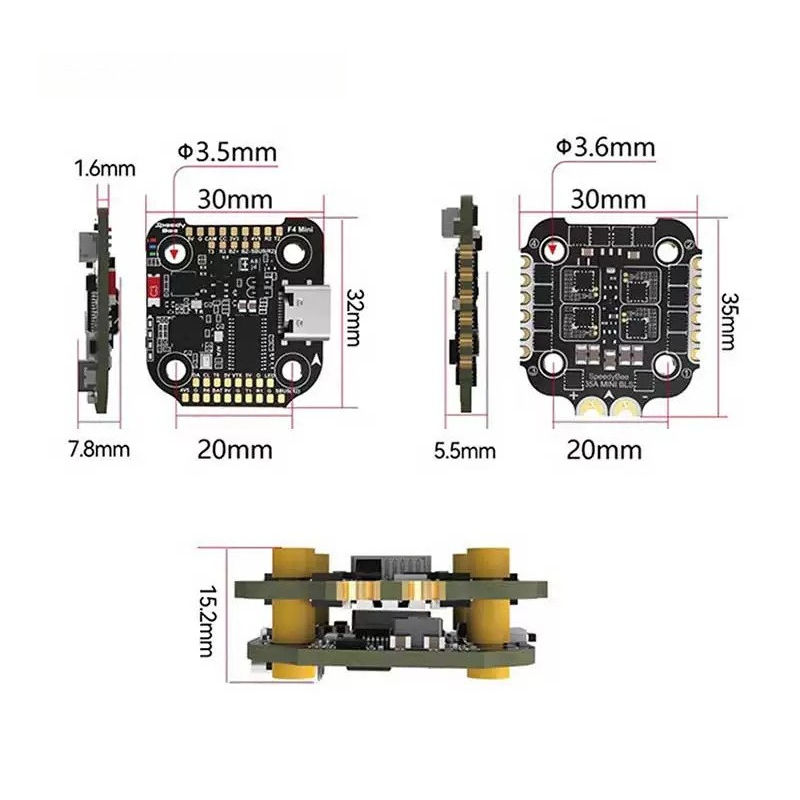 F405 Mini Flight Controller with 35A 4in1 ESC Stack 20x20mm for FPV RC Drone Racing Quadcopter BLHeli_32 Brushless Motor OSD BEC