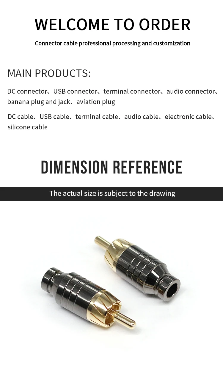 Gold Plated RCA Male Plugs Hi-end Audio Connectors Gold Plated Copper RCA Plug Audio Cable Male Connectors Adapter Welding