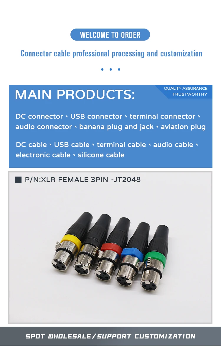 WS ELECTRONIC Hot Sale XLR Connectors 3 Pin Solder Type Connectors Audio 3-8 Pins XLR Female Jacks for Electric Speaker Cable
