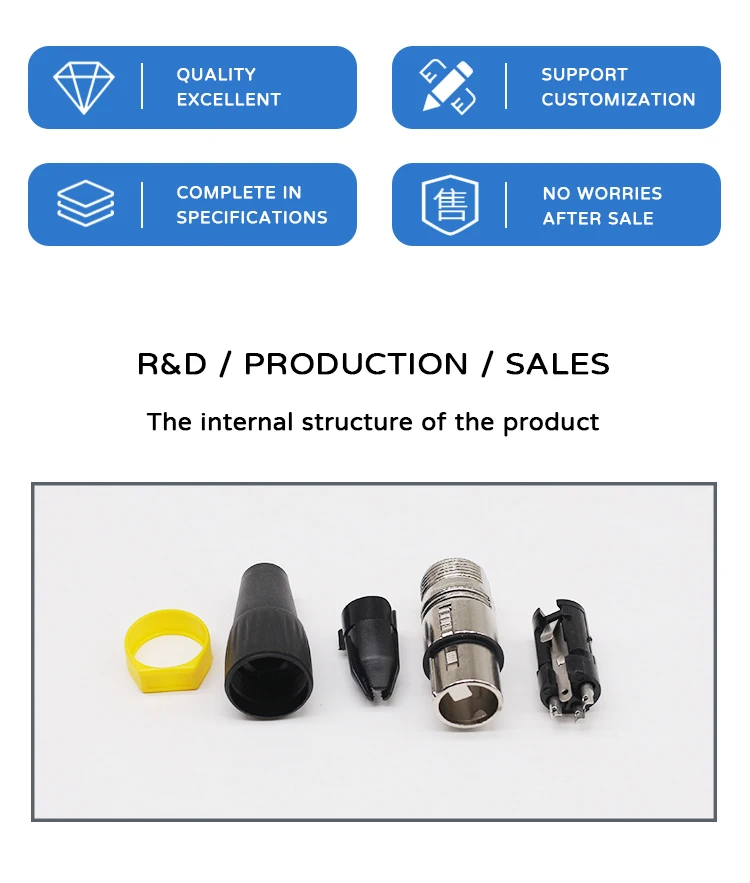 WS ELECTRONIC Hot Sale XLR Connectors 3 Pin Solder Type Connectors Audio 3-8 Pins XLR Female Jacks for Electric Speaker Cable