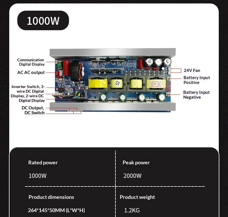 Pure Sine Wave Inverter Main Board 12V 24V 48V to AC 220V High Efficiency 90% for DIY Portable Power Station Solar Camping Drive
