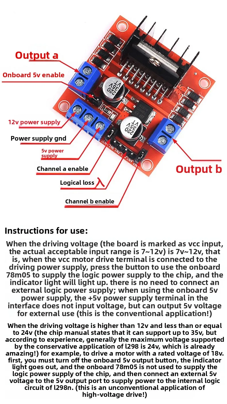 L298N Motor Driver Board Module for DC and Stepper Motors Smart Car and Robot Accessory Made in China