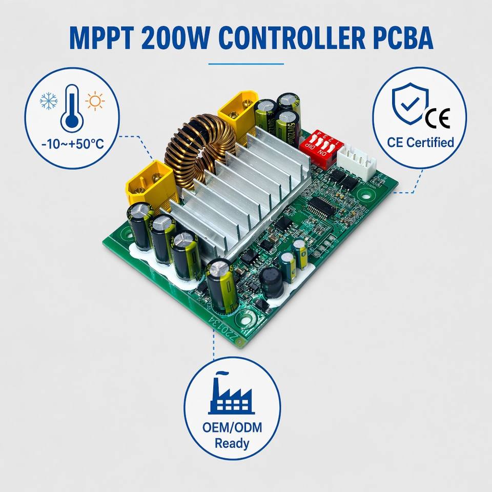 200W MPPT Solar Charge Controller Module 15A 12V/24V Smart PV Charging PCBA for LiFePO4 RV Camper Off-Grid Solar Power System