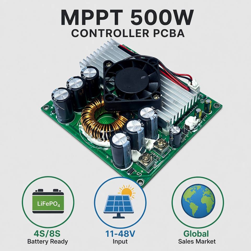 500W MPPT Solar Charge Controller Module 20A 12V/24V/48V Smart PV Charging PCBA for LiFePO4 Battery Off-Grid Solar Power System