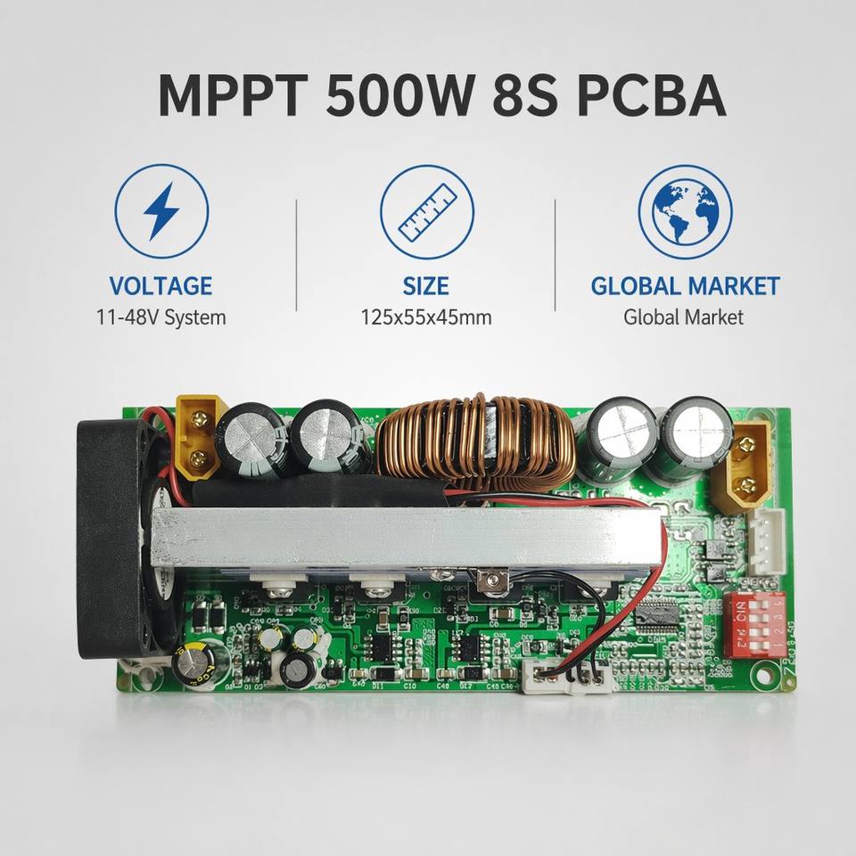 500W MPPT Solar Charge Controller Module 20A 12V 24V 48V Smart PV Charging PCBA for 8S LiFePO4 Battery Off-Grid Power System