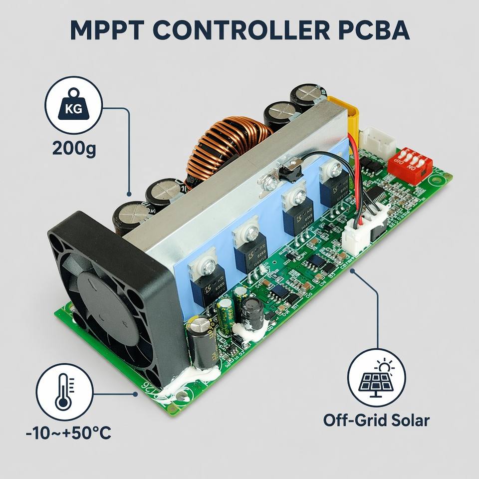 500W MPPT Solar Charge Controller Module 20A 12V 24V 48V Smart PV Charging PCBA for 8S LiFePO4 Battery Off-Grid Power System