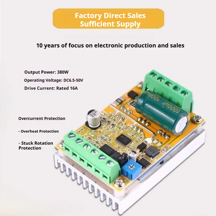 High Power BLDC 3-Phase DC Brushless Motor Controller 380W 1000W 1500W PWM Motor Driver Board with/without Hall Sensor
